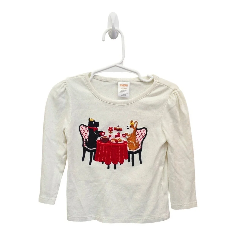 Gymboree Girls 18-24M Tea Party Bear Kangaroo Embroidered Long Sleeve Shirt